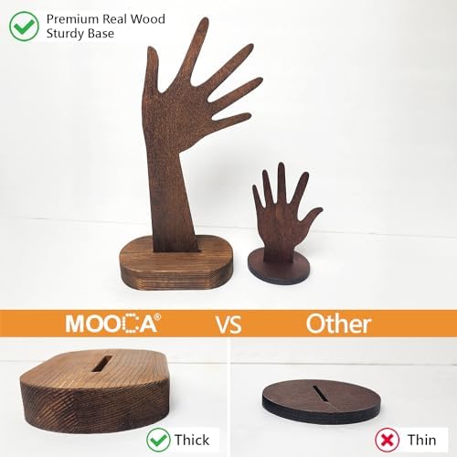 MOOCA 2 Pcs Set Multi-Functional Tabletop or Wall-Mountable Wooden Hand-Shaped Jewelry Display Stand For More Bracelet Storage, Premium Real Wood Sturdy Base, Brown Color - Image 3