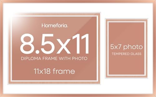 Homeforia 11x18 Rose Diploma Frame, High-End Metal, 8.5x11 & 5x7 Mat by Homeforia