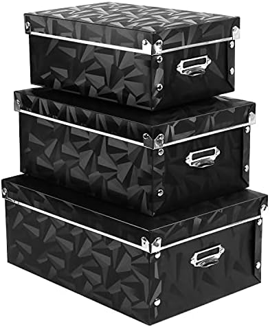 XUCHUN Foldable Storage Boxes with Lids 3 Pack Plastic Collapsible Storage Bins with Handles for Clothes, Cosmetic,Books by XUCHUN