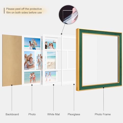 Suede 13.5x15.5 Picture Frame Display 7 Opening 4x6 Picture Frames Collage Wall Decor with Mat,Multi Photo Frame for Plexiglass,Wall Decor,1Pack,Green - Image 2
