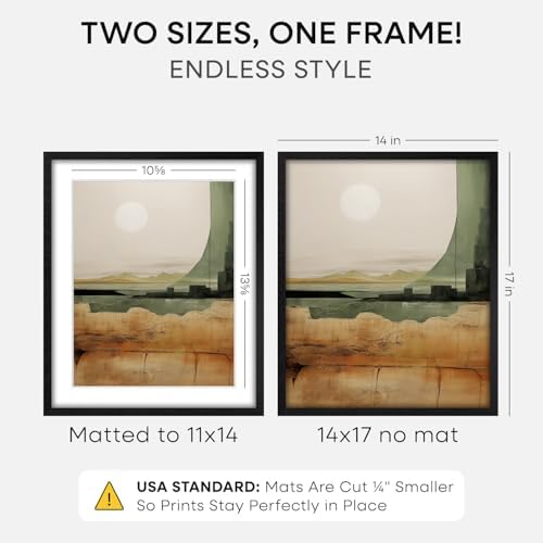 Homeforia 14x17 Black Oak Picture Frame, High-End Wood, 11x14 Mat, Glass - Image 2
