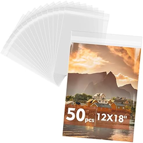 50 Pack 12x18 Inch Acid-Free Crystal Clear Plastic Sleeves for Art Prints by MatBoardCenter