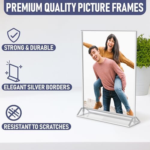 Silver Picture Frames Double-Sided, 6-Pack 8.5x11 Acrylic Table Number Holders, Clear Easel Stands for Signs, Silver Frames for Wedding Table Numbers, Menu Holders, Photo Displays for Events and Décor - Image 3
