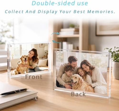 Meetu Acrylic Picture Frame 8x10,Clear Freestanding Double Sided 24mm Thickness Frameless Magnetic Photo Frames Desktop Display with Gift Box Package (5 Pack) - Image 5