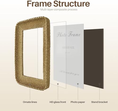 Cuspin 4x6 Gold Picture Frame, Vintage Rattan Textured Resin Photo Frame - Image 5