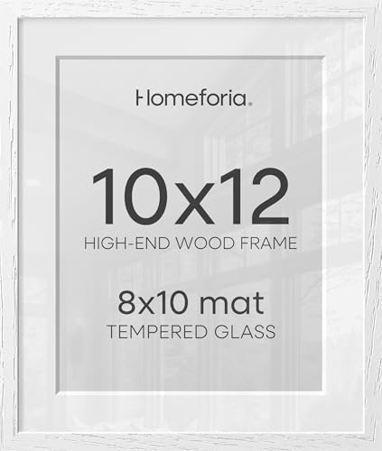 Homeforia 10x12 White Oak Picture Frame, High-End Wood, 8x10 Mat, Glass by Homeforia