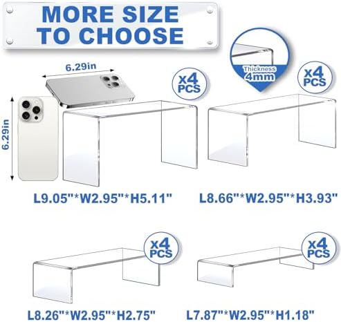 Aheroi Acrylic Risers Display Stands, Acrylic Stands for Display 16Pcs 4Set - Image 2