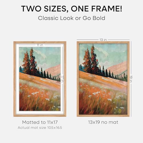 Homeforia 13x19 Natural Oak Picture Frame, High-End Wood, 11x17 Mat, Glass - Image 2
