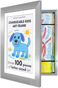 Americanflat Kids Artwork Frame Changeable (Silver) - Magnetic Door Holds 100 Art Pieces - 8.5x11 Letter Size Display with Mat or 10x12.5 Without Mat - My Mini Masterpiece | Holds 100 art pieces, magnetic front door, built-in keyholes for wall display,... by Americanflat
