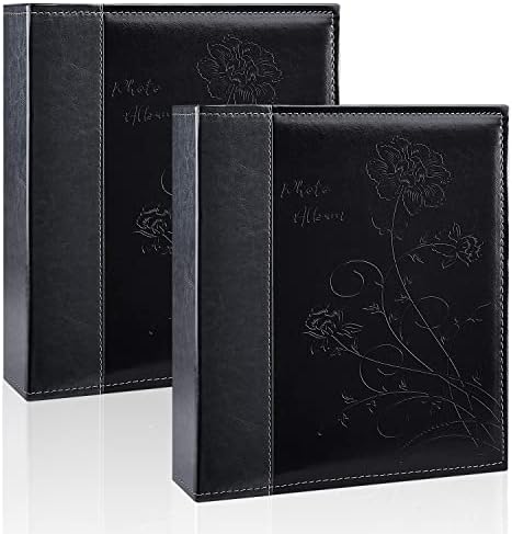 Photo Album 8x10 2 Packs Clear Pages Pockets Leathe Cover Slip Slide in Photo Album Each Holds 100 Vertical 8x10 Photos Picture Book for Wedding Family (Black) by Miaikoe