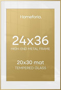 Homeforia 24x36 Gold Poster Frame, High-End Metal, 20x30 Mat, Glass by Homeforia
