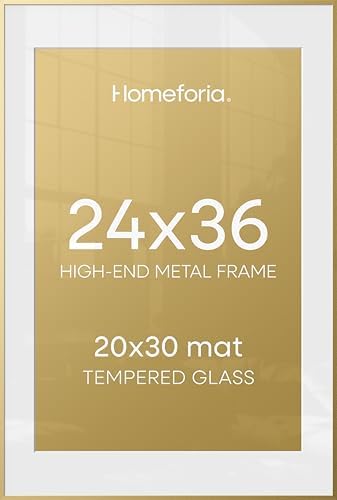 Homeforia 24x36 Gold Poster Frame, High-End Metal, 20x30 Mat, Glass by Homeforia