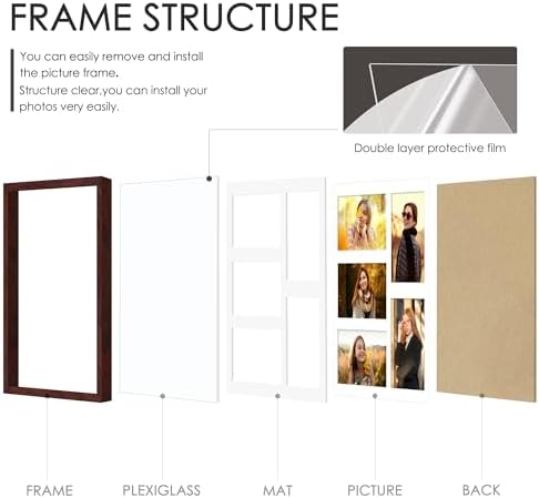 DUENPY 11x14 Collage Frame For 5 4x6 Photos Redwood - Image 5
