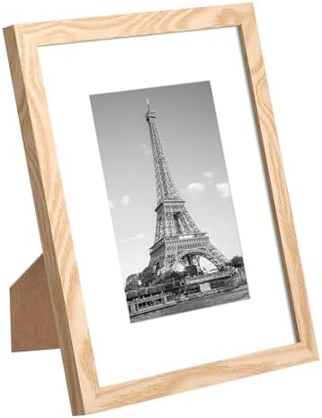 upsimples 8x10 Picture Frame Set of 10, Display Pictures 5x7 with Mat or 8x10 Without, Multi Photo Frames Collage for Wall or Tabletop Display, Natural - Image 3