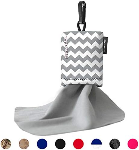 SPUDZ Classic Microfiber Lens Cleaner – Clip-On Pouch, Washable – for Binoculars, Scopes, Glasses, Screens | Classic | Gray Chevron, 10 x 10 Inch - Image 2