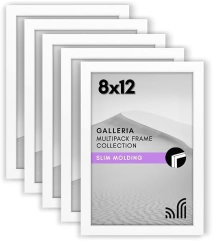 Americanflat 8x12 Picture Frame 5-Pack - Slim Molding - White by Americanflat