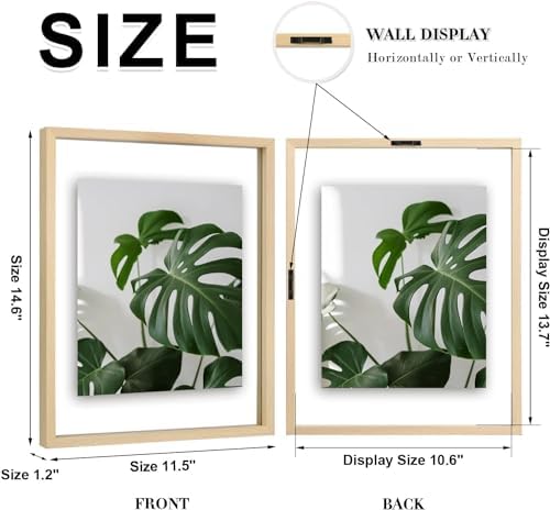 Egofine 11x14 Floating Frames Set of 4, Double Plexiglass Picture Frame, Made of Solid Wood Display Any Size Photo up to 11x14, Wall Mount or Tabletop Standing, Natural Wood - Image 2