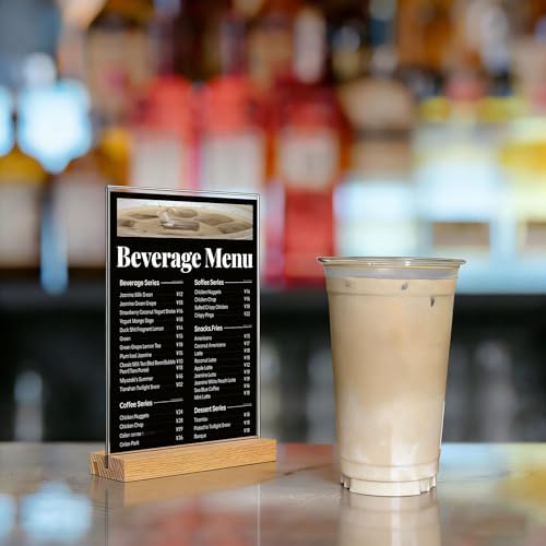 newnewshow 5"x7" Acrylic Sign Holder with Wood Base Wood Sign Holder Vertical or Slant Back Display for Store Office (6pack) - Image 5