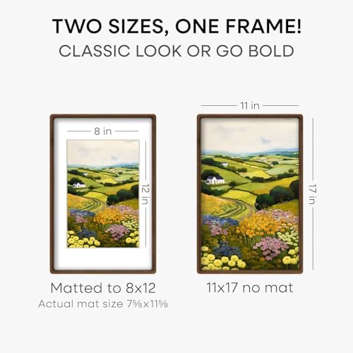 Homeforia 11x17 Mortise&Tenon Walnut Picture Frame, 8x12 Mat, Glass - Image 3