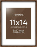 Homeforia 11x14 Mortise&Tenon Walnut Picture Frame, 8x10 Mat, Glass by Homeforia