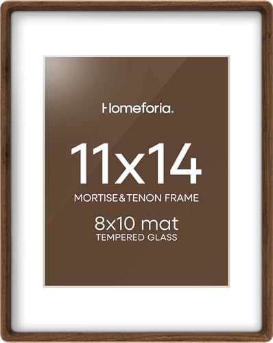 Homeforia 11x14 Mortise&Tenon Walnut Picture Frame, 8x10 Mat, Glass by Homeforia