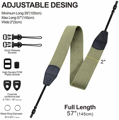 Padwa Lifestyle Light Green Camera Strap - 2" Wide Cotton Woven Genuine Leather Head Camera Straps,Complimentary 2 Pcs Quick Release Clips for All DSLR/SLR Cameras, Binoculars and Drone Remote Control - Image 6