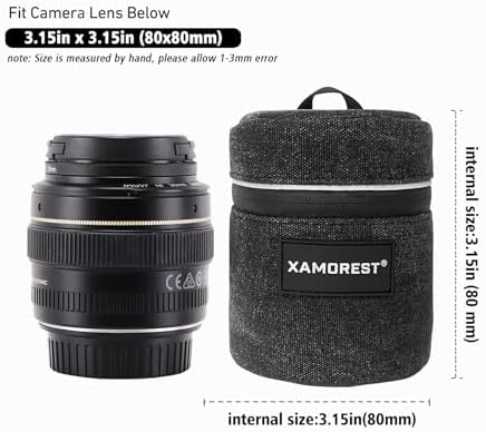 Camera Lens Case Lens Bag Compatible (3.15" x 3.15"(Canvas, Black)) - Image 2