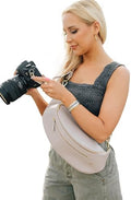 The Sidekick Camera Bag – Compact, Vegan Leather, Hands-Free Crossbody with Protective Suede Interior, Gray by RubyandRae