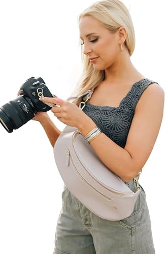 The Sidekick Camera Bag – Compact, Vegan Leather, Hands-Free Crossbody with Protective Suede Interior, Gray by RubyandRae