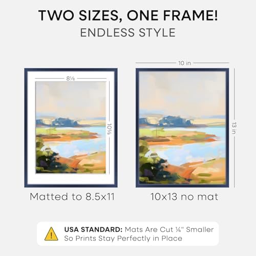 Homeforia 10x13 Blue Picture Frame, High-End Metal, 8.5x11 Mat, Glass - Image 2
