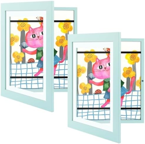 2 Pack 10x12.5 Front-Opening Kids Artwork Frames Changeable (Light Blue) by GoldenStateArt