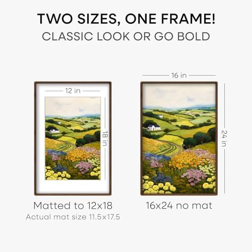 Homeforia 16x24 Mortise&Tenon Walnut Picture Frame, 12x18 Mat, Glass - Image 7