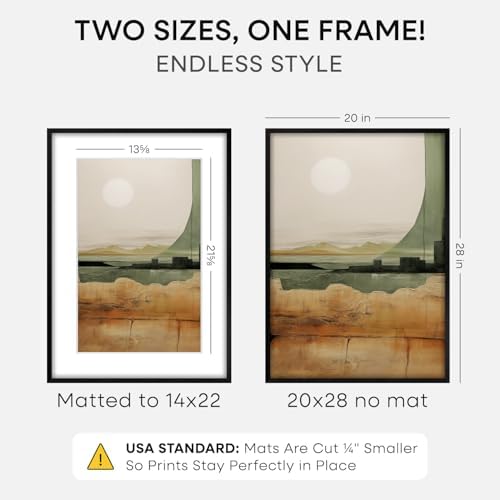 Homeforia 20x28 Black Oak Picture Frame, High-End Wood, 14x22 Mat, Glass - Image 2