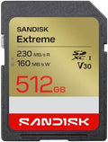 SANDISK 512GB Extreme SD UHS-I Card - Up to 230MB/s Read Speed and 160MB/s Write Speed, 4K UHD Video, U3, V30 - SDSDXV9-512G-GUCIN by Unknown