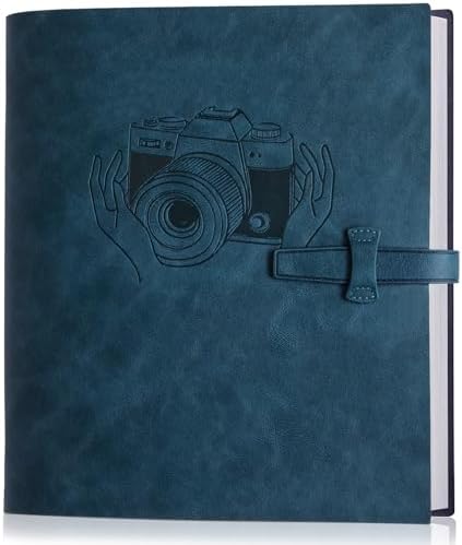 Leather Photo Album for 4x6 Pictures Photo Book With 30 Writing Paper for Family Wedding Anniversary Baby Vacation Picture Album (Blue Camera) by Unknown