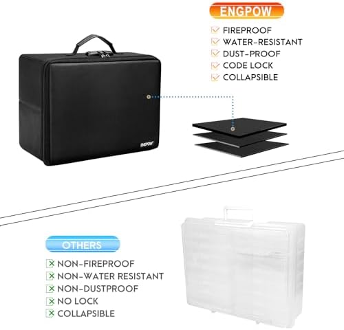 ENGPOW Fireproof Photo Storage Box with 16 Inner 4" x 6" Photo Cases(Multi-Colored), Photo Organizer with Lock, Collapsible Portable Photo Safe Containers with Handle for Photos, Picture, Craft - Image 3