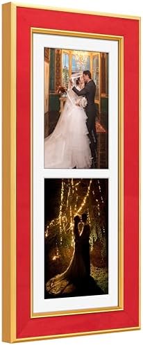 Suede 6x15 Picture Frame Display 2 Opening 5x7 Double Picture Frames Collage Wall Decor with Mat,Multi Photo Frame for Plexiglass,Wall Decor,1Pack,Red by AnoziebyProductsunder