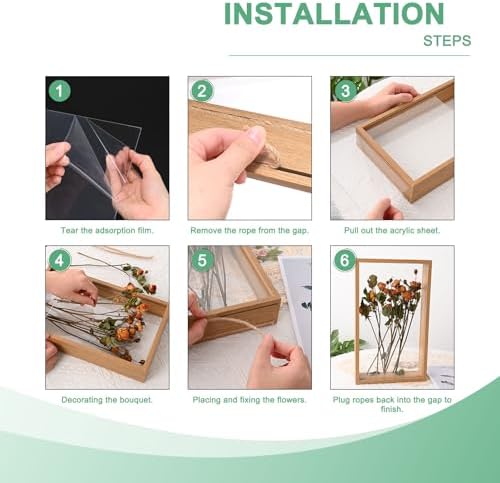 M METERXITY 1-Pack Dried Flower Frame, 8 x 8 Inch Double Acrylic Wooden Dried Flower Photo Floating Frame for Tabletop/DIY/Handicrafts [Wood Color] - Image 4