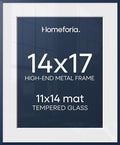 Homeforia 14x17 Blue Picture Frame, High-End Metal, 11x14 Mat, Glass by Homeforia