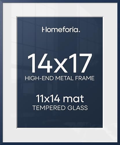 Homeforia 14x17 Blue Picture Frame, High-End Metal, 11x14 Mat, Glass by Homeforia