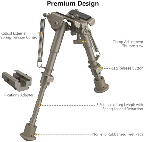CVLIFE 6-9 Inches Bipod Adjustable Spring Return with Picatinny Adapter - Image 2