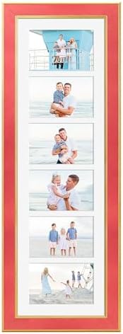 Suede 8x26 Picture Frame Display 6 Opening 4x6 Picture Frames Collage Wall Decor with Mat,Multi Photo Frame for Plexiglass,Wall Decor,1Pack,Red - Image 3