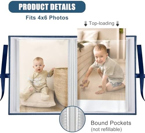 Photo Album 4x6 100 Pockets, Slip-in Picture Albums, Linen Cover Top Loader Vertical Pockets Albums for Baby, Kids Boy Girls, Wedding, Family, Anniversary, Blue - Image 3
