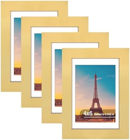 4x6 Picture Frame Set of 4 with Real Glass, Wall & Tabletop Display by SZYUU