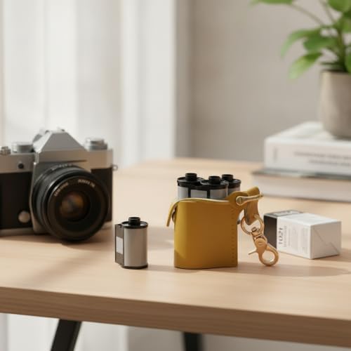 Compact PU Leather Film Roll Case for 35mm & 120 Format - Retro Style Storage Pouch with Keychain Loop - Image 2