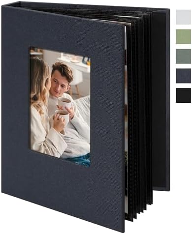 Small 4x6 Photo Album 24 Pockets Linen Cover Gray Blue by Remowith