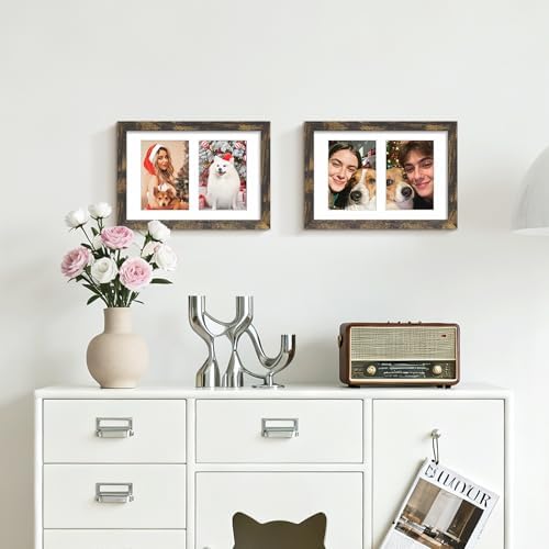 DUENPY 6x9 Double Collage Frame For 2 3.5x5 Photos Brown - Image 6