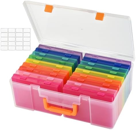 Photo Storage Box 5 x 7 Inches, 18 Inner Photo Cases with Dividers, Colorful Acid-Free Photo Storage Containers with Handle, Photo Organizer Craft Keeper for Stickers, Craft, Stamp by Haundry