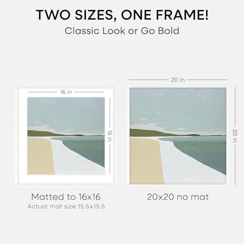 Homeforia 20x20 White Oak Picture Frame, High-End Wood, 16x16 Mat, Glass - Image 2