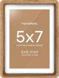Homeforia 5x7 Mortise&Tenon Natural Oak Picture Frame, 4x6 Mat, Glass by Homeforia